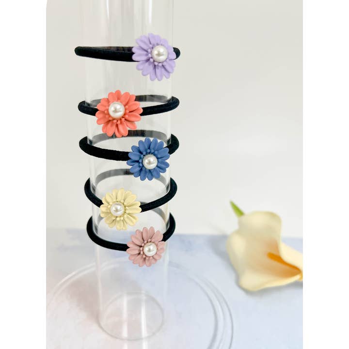 Metal Pearl Colorful Floral Ponytail holder |Colorful Flower for wholesale by littletwinkleco