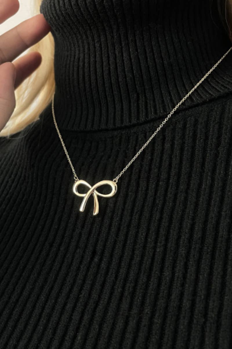 Girly - Wholesale Pendant/Charm Necklace - BRASS BOW PENDANT NECKLACE4