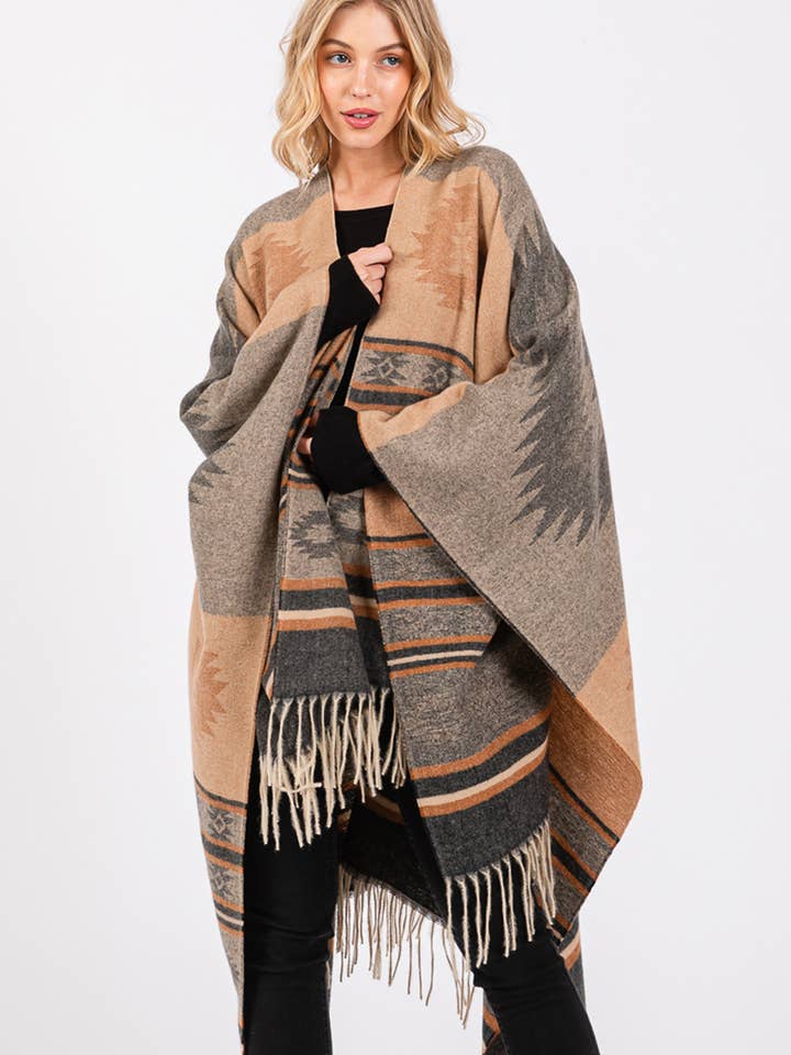 Aztec Striped Fringe Ruana and other Purchase Wholesale ruana wrap. Free Returns & Net 60 Terms on Faire trending on Faire.