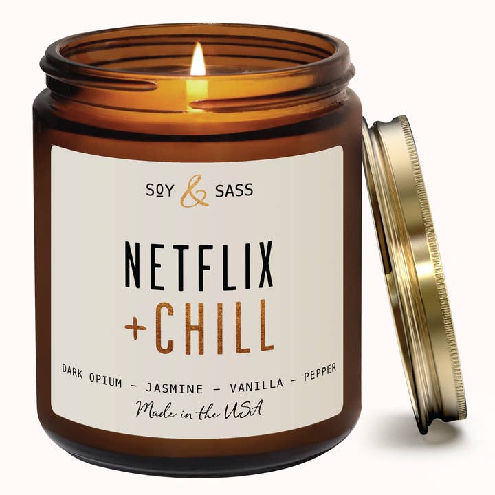 Netflix and Chill 7.2 oz Soy Candle Home Decor & Gifts for wholesale by Soy and Sass