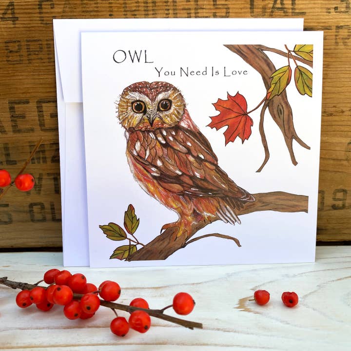 Gufo (citazione dei Beatles): carta artistica serie acquerello per la vendita all'ingrosso da parte di Dark Fox Creative