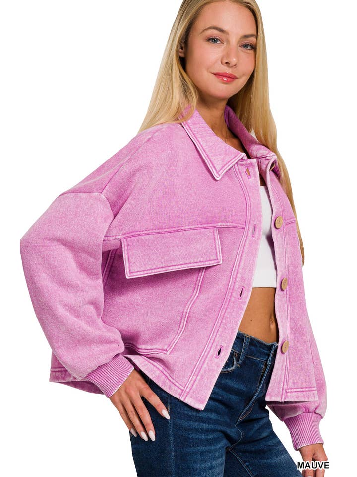 Vanilla Monkey - Venta al por mayor Sobrecamisa - Mujer - Chaqueta corta con bolsillo delantero de forro polar Acid Wash