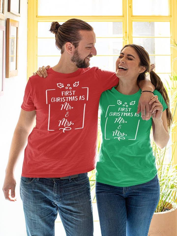 First Christmas As Mr And Mrs Tshirt for wholesale by SmartPrintsInk