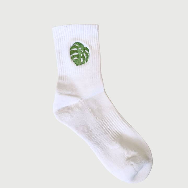 Monstera Leaf Athletic Crew Socks for wholesale by Sokira