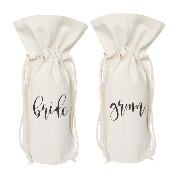 Bride and Groom Bridesmaid Wine Bag - 2-Pack for wholesale by The Cotton & Canvas Co.