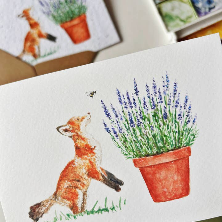 Honey and Incense – wholesale Everyday greeting card – Fox & Lavender Card | Bumbles & Blooms3