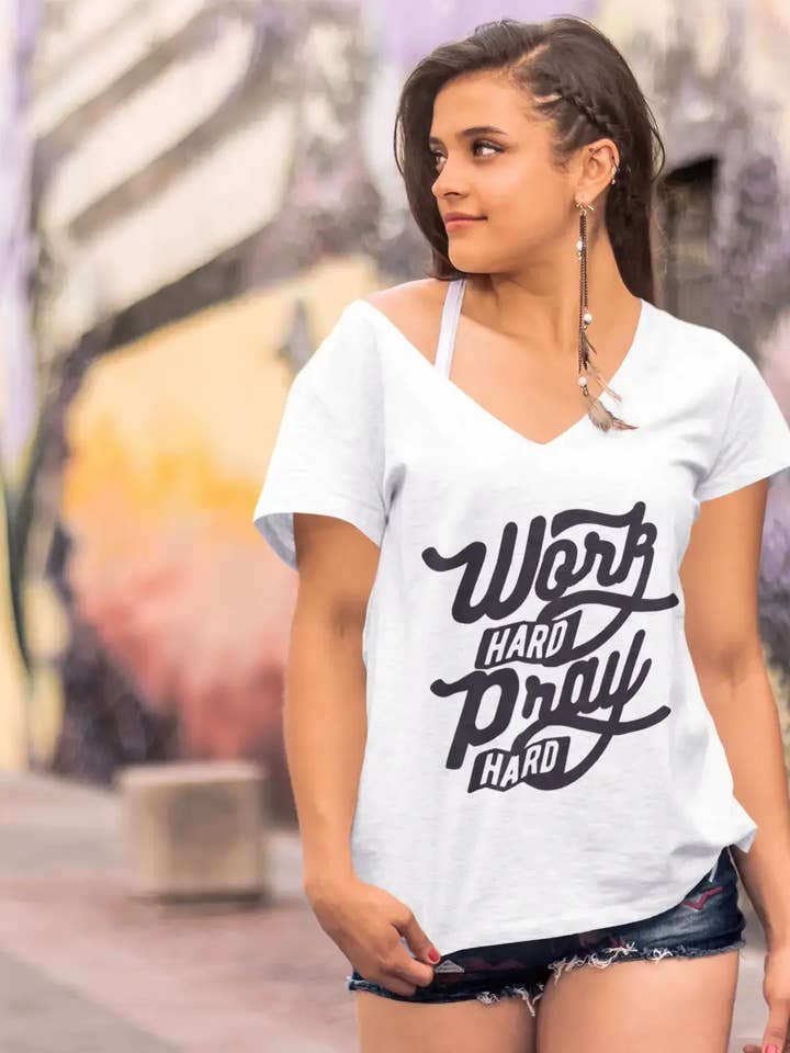 ULTRABASIC T-shirt voor dames Work Hard Pray Hard - Inspirerend T-shirt met slogan voor wholesale door ULTRABASIC