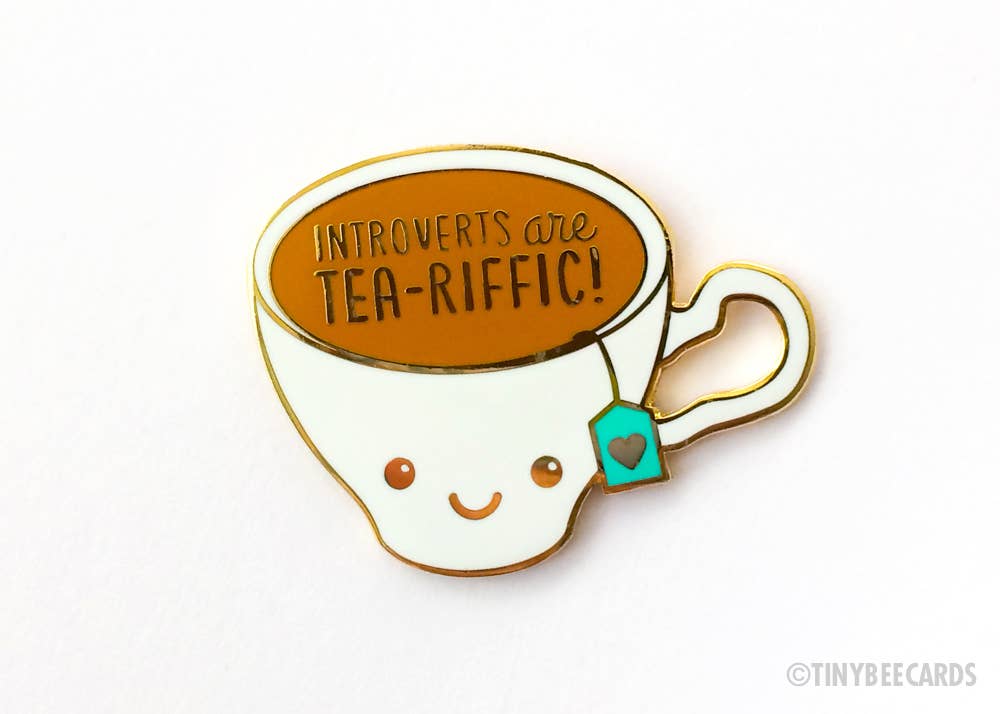 Tiny Bee Cards - Wholesale Lapel Pin/Button - Introvert Enamel Pin "Introverts are Tea-Riffic"1