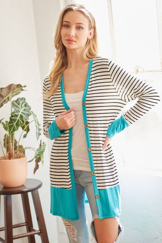 Moonshot Clothing – Großhandel Strickjacke – Damen – MST2112-Uhr Strickjacke mit gleicher, aber unterschiedlicher gestreifter Farbe0