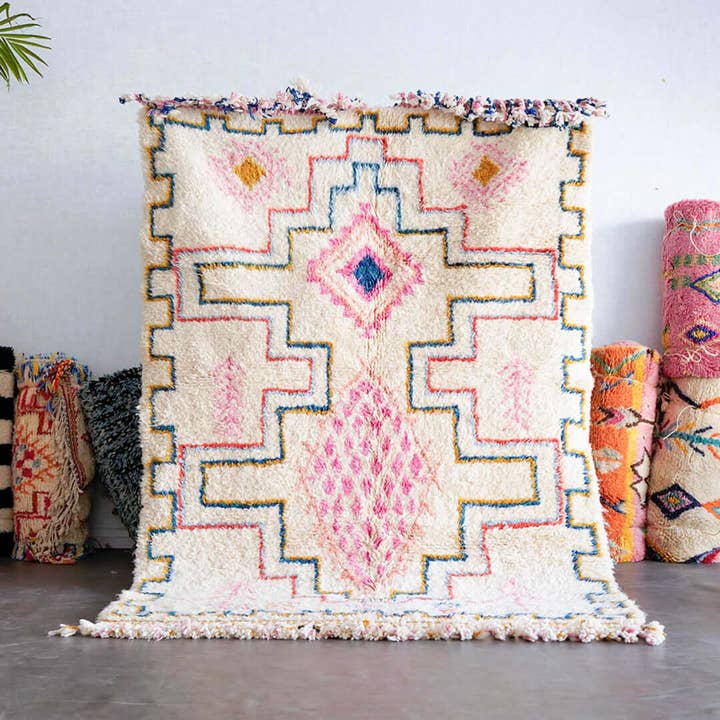 White Moroccan Rug, White Shag Rug, Colorful Berber Area rug for wholesale by Moroccan Woven Treasures