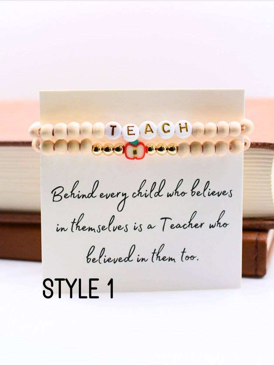 Two and Crew - Faith Based Jewelry & Gifts - Wholesale Beaded Bracelet - Wood Beaded TEACH Bracelet Set – Teacher Appreciation Gift10