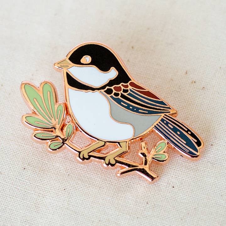 Chickadee Enamel Pin for wholesale by Wildship Studio