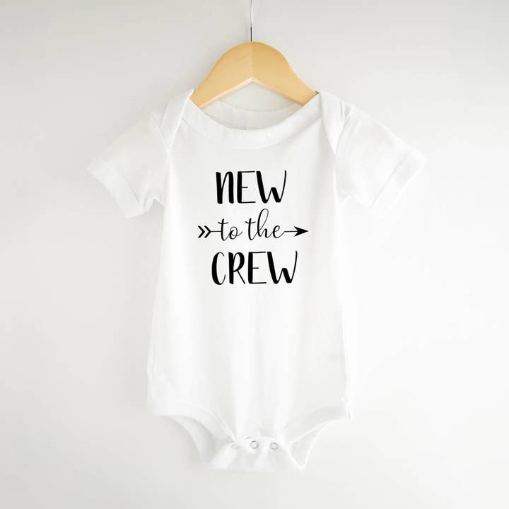 New To The Crew Newborn Baby Bodysuit for wholesale by Tiny toes Baby Co