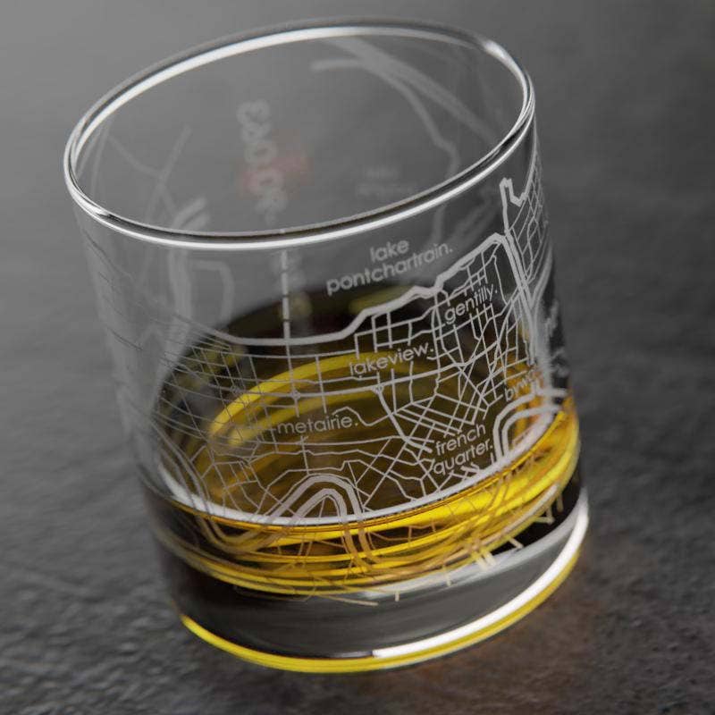 Well Told - Wholesale Cocktail/Liquor Glass - New Orleans, LA City Map - Etched Whiskey Rocks Glass3