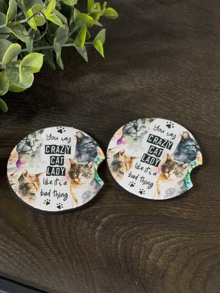 Crazy Cat Lady, Like It's Bad Car Coaster Set for wholesale by CMD Wholesale