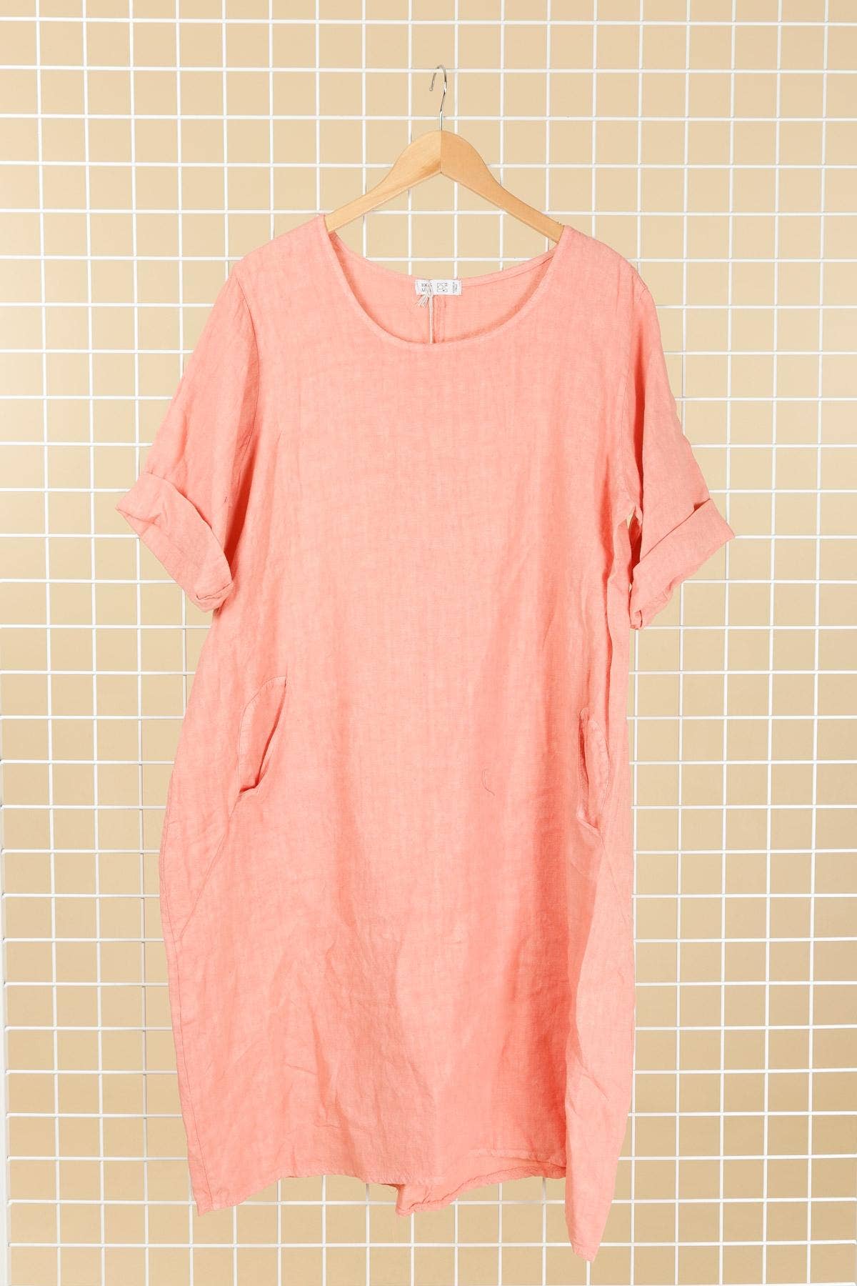 la maison des fibres naturelles - Wholesale Dress - Women's - Round neck dress in 100% linen 67612