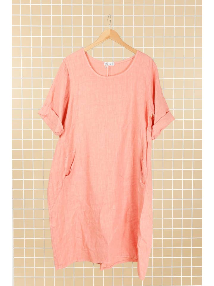 la maison des fibres naturelles - Wholesale Dress - Women's - Round neck dress in 100% linen 67612