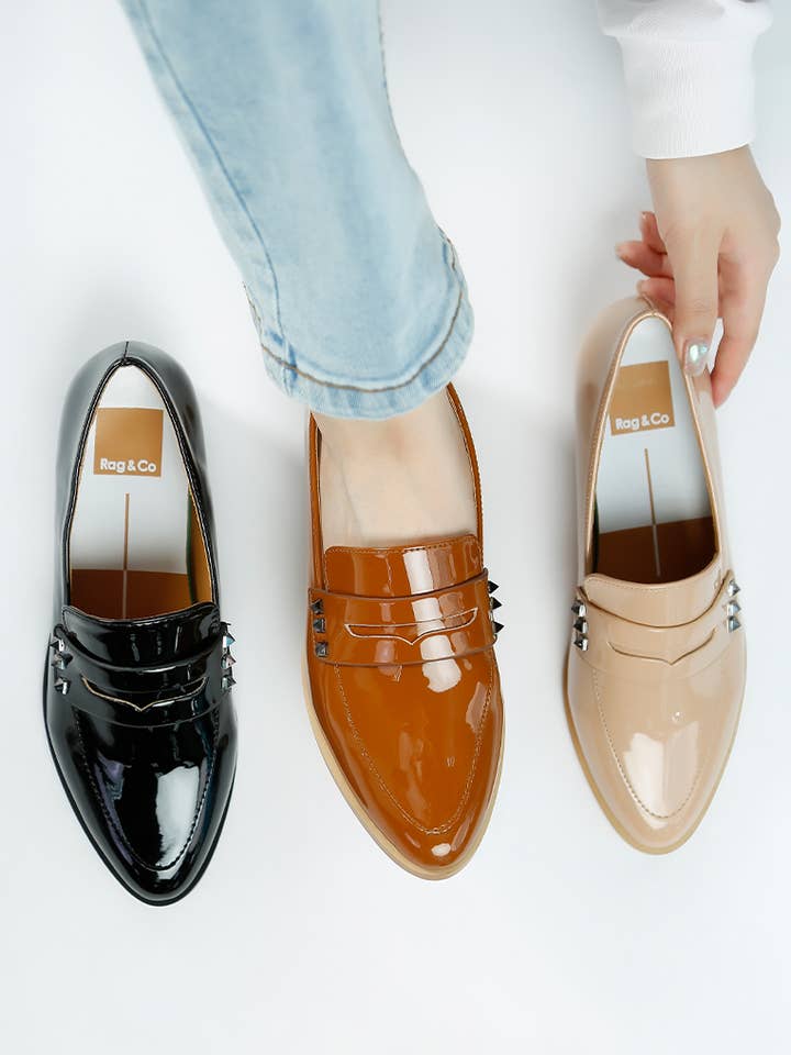 Noshiya Patent Pleather Penny Loafers for wholesale by Rag Company