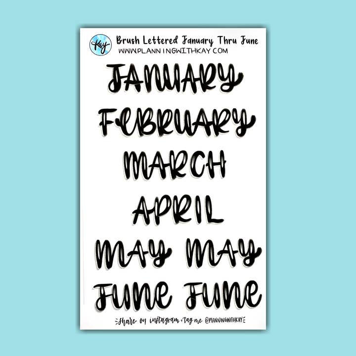 Intestazioni mensili con lettering a pennello per la vendita all'ingrosso da parte di Planning With Kay