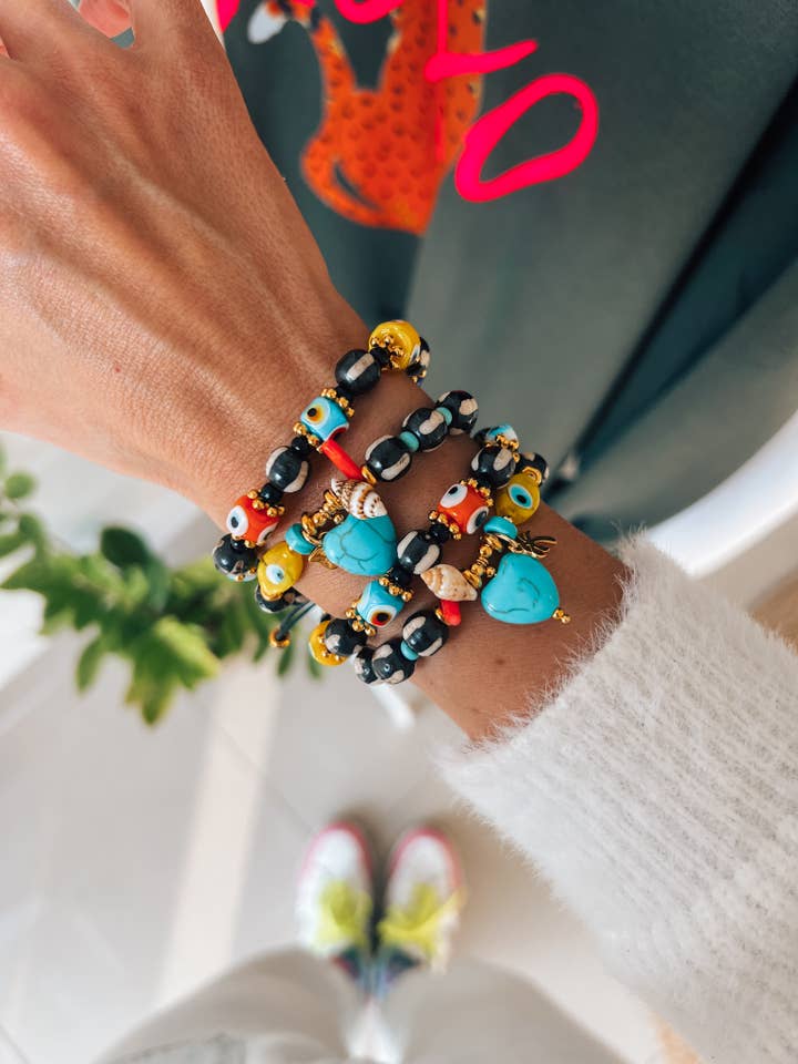 Summer bracelets combination, black and turquoise bracelets for wholesale by Goupi