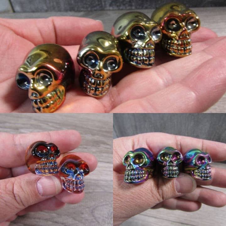 Iridescent Aura Electroplated Glass Skulls - Wholesale Decor for wholesale by Keystone Crystals