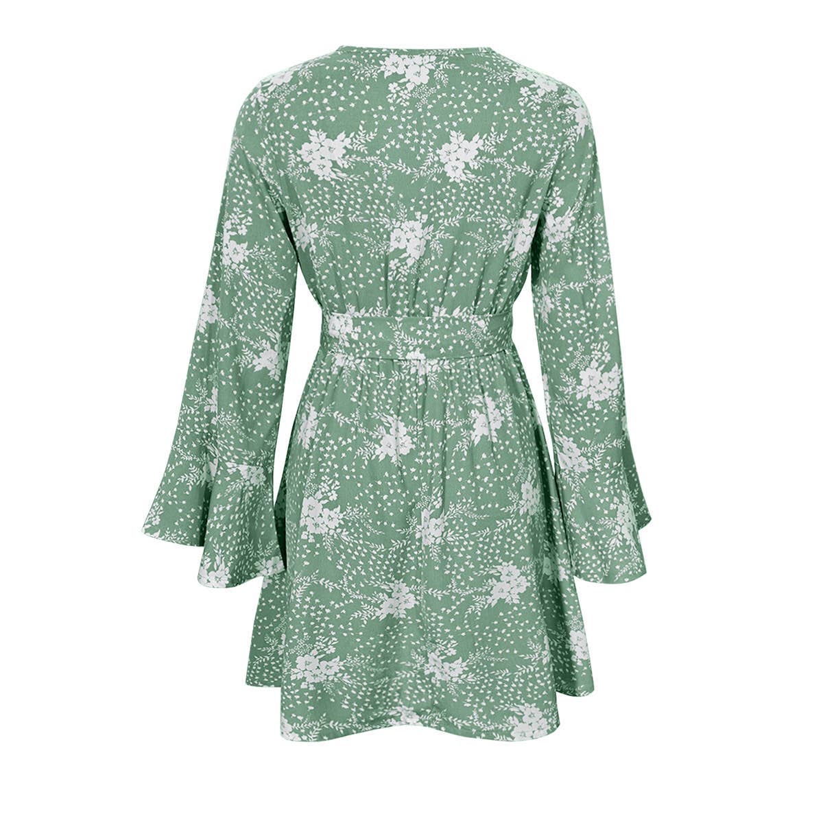 Lily Clothing - Wholesale Dress - Women's - Flared sleeve V-neck printed long-sleeved dress8