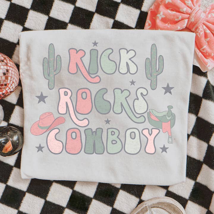Kick Rocks Cowboy Kids Graphic Tee for wholesale by ZZ Threadz