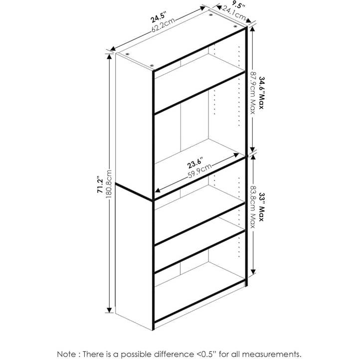 Jaya Simply Home Adjustable Shelf Bookcase, 5-Tier, Amber Pine for wholesale on Faire2