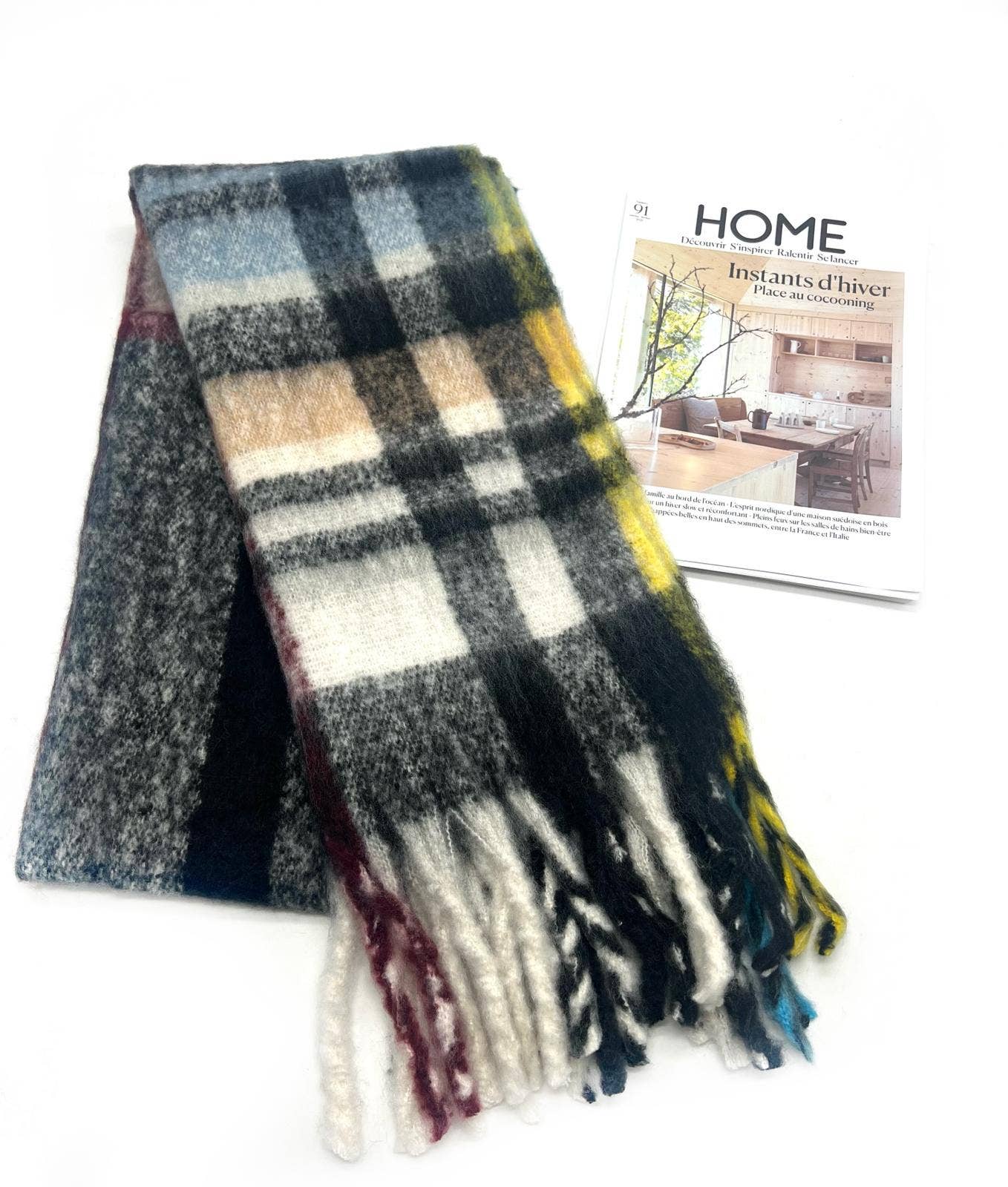 LINETA - Wholesale Scarf - Women's - HH-337 Ultra Soft Scarf with Large Fringe Check Pattern2