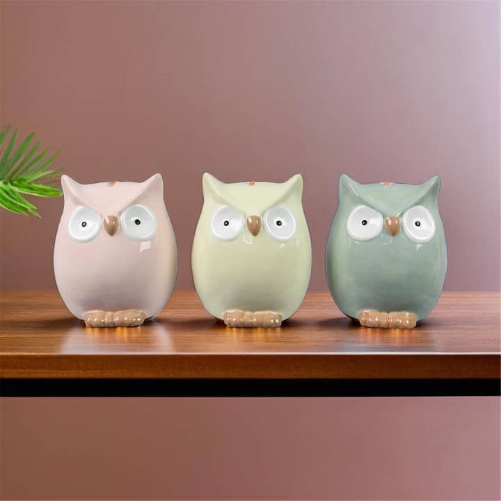Young's - Wholesale Money/Piggy Bank - Ceramic Owl Coin Bank, 3 Ast. (SKU#: 14011)