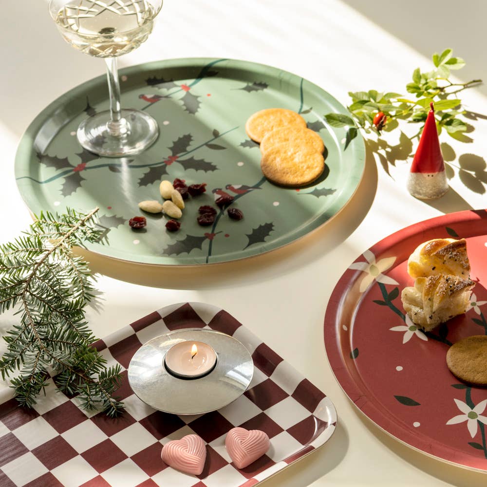 BLU KAT - Wholesale Serving Tray - Burgundy / Cream CHECKER Serving Tray - 27x20 cm2