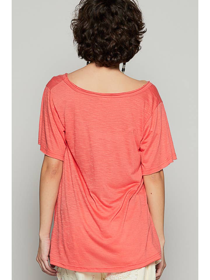 Pol Clothing - Wholesale Tunic - Women's - V-neck short sleeve casual knit chest pocket slub tee SALE