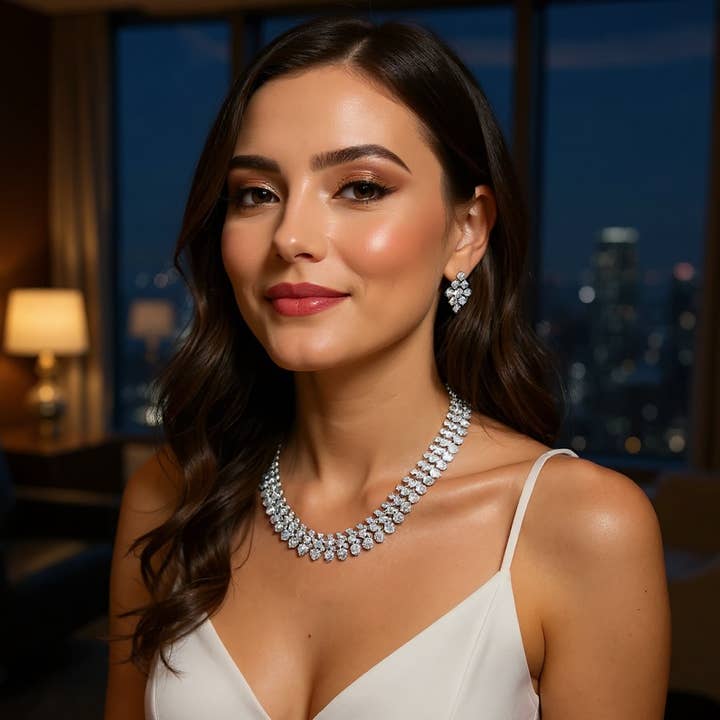 CZCOLLECTION - ENSEMBLE DE COLLIER ÉTINCELANT - CZNK284 ARGENT pour la vente par Athena Bridal Jewellery