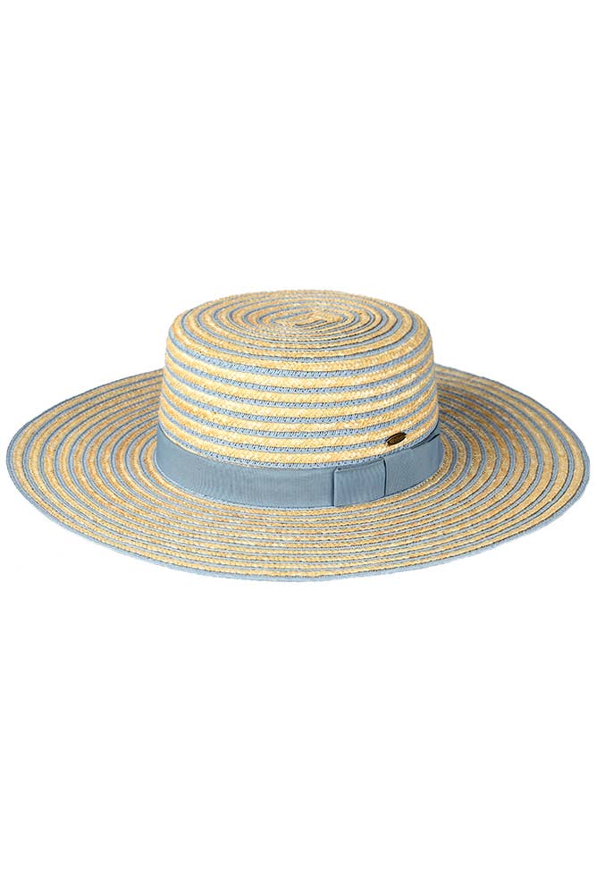 Hana - Wholesale Straw Hat - Women's - C.C Stripe Pattern Straw Boater Sun Hat1