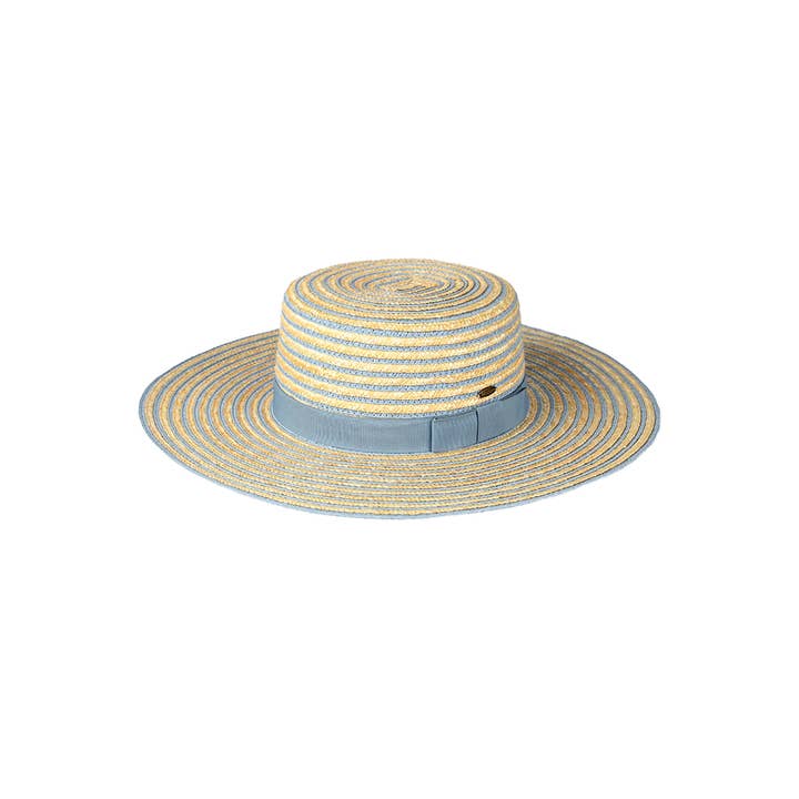 Hana - Wholesale Straw Hat - Women's - C.C Stripe Pattern Straw Boater Sun Hat1