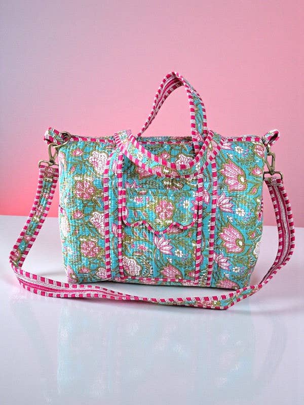 Paige Teal and Pink Floral Duffel Bag for wholesale by Nash Grey