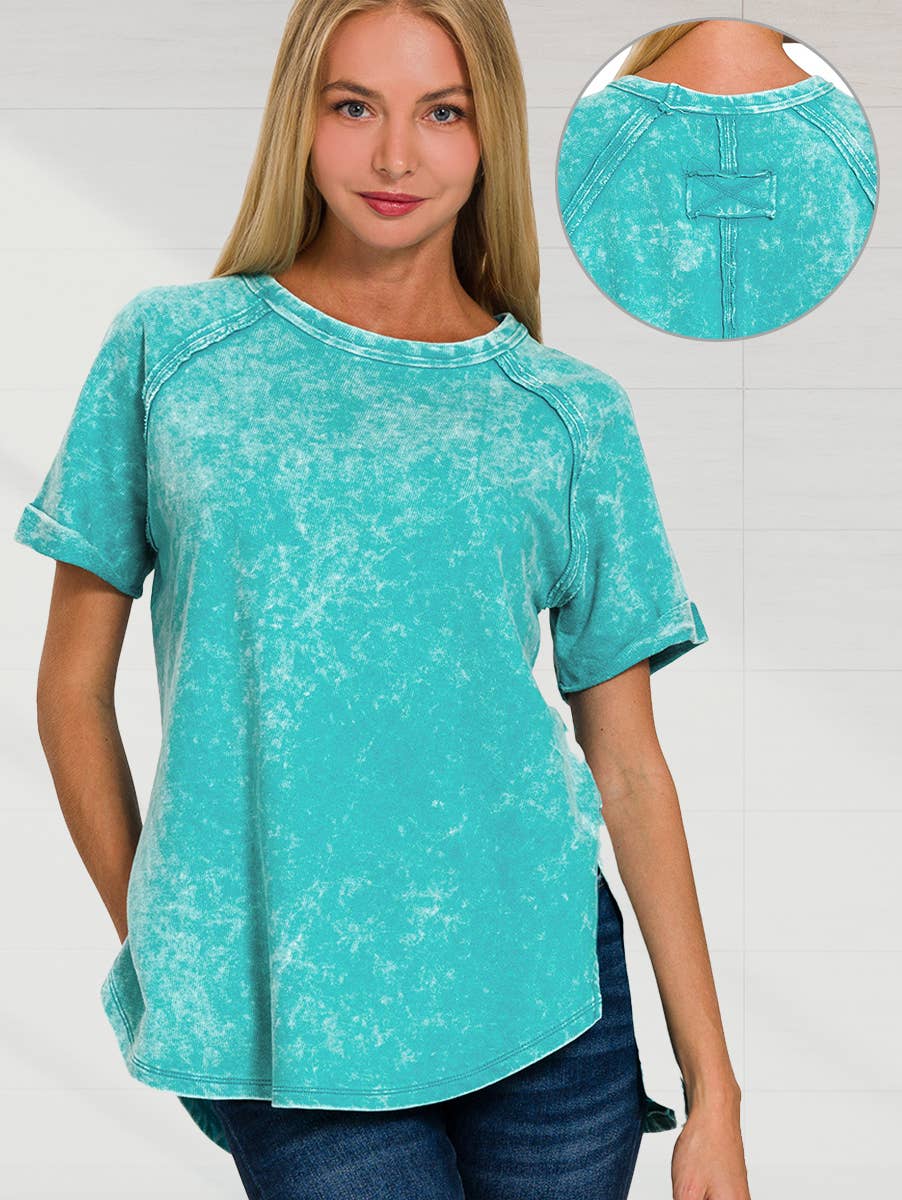 42POPS - Vendita all'ingrosso Maglietta - Donna - Top casual in French Terry lavaggio vintage con patch posteriore20