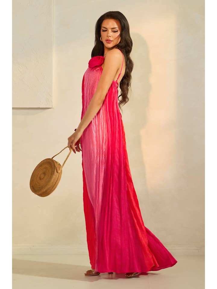 The Sang - Wholesale Dress - Women's - HOT SUMMER COLOR BLOCK MAXI DRESS WITH FLORAL