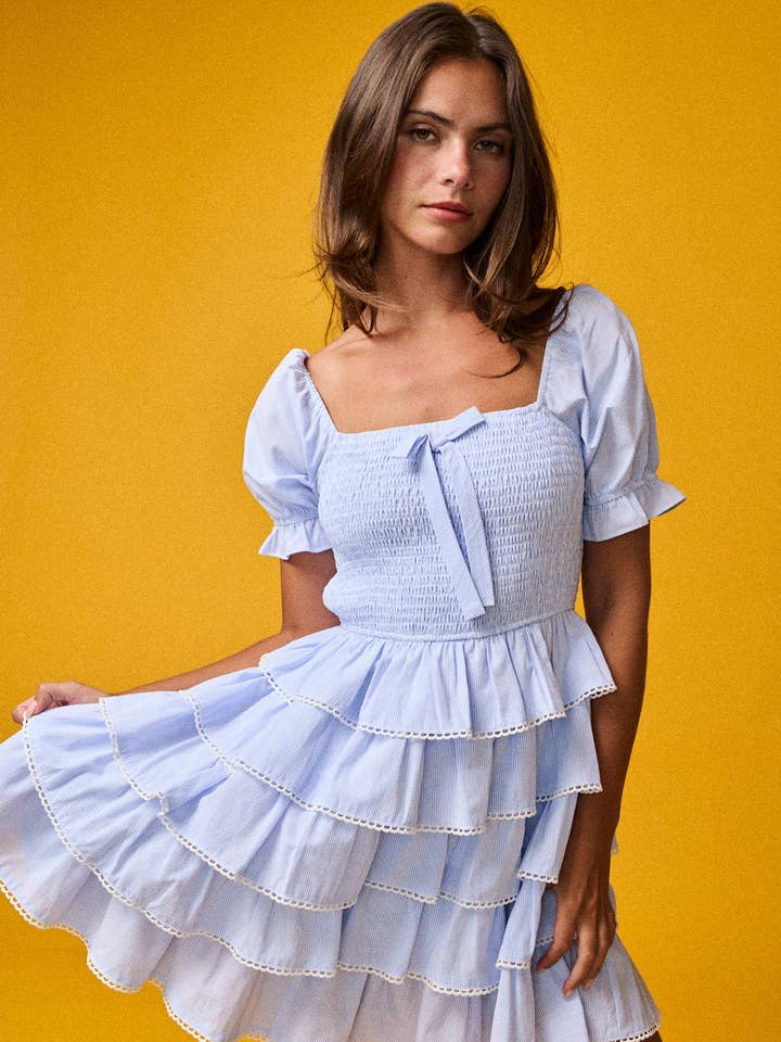 Pd50707-Bailey Smocked Tiered Ruffle Dress for wholesale by Papermoon