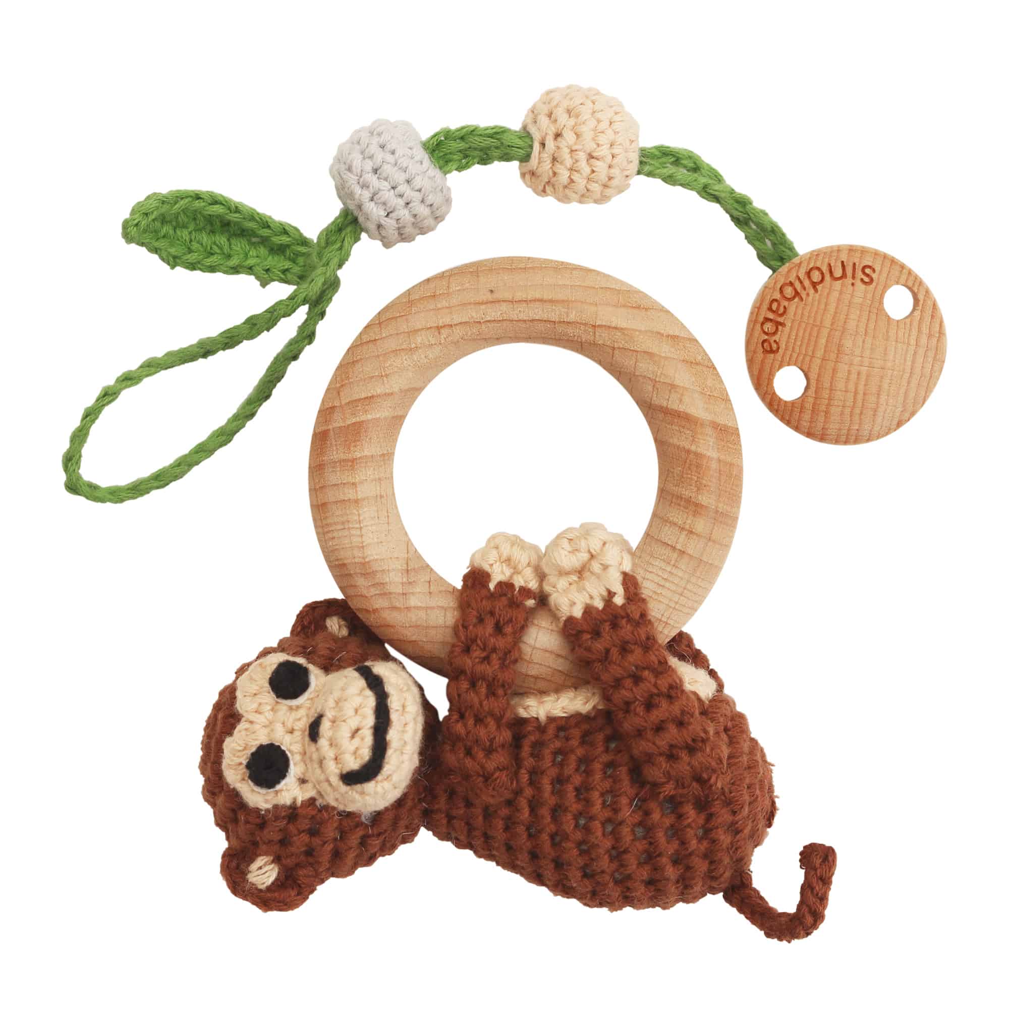 SindiBaba - Wholesale Classic Toy - Kids - Charlie Monkey 3in1 hanging toy in brown (organic)2