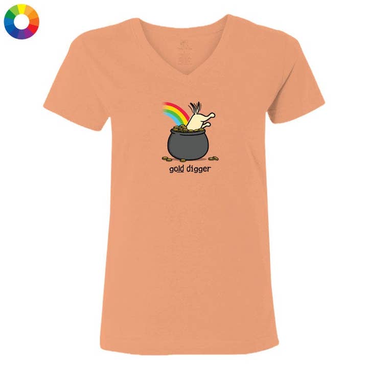 T-shirt Femme Col V - Chasseuse d'Or pour la vente par Teddy the Dog