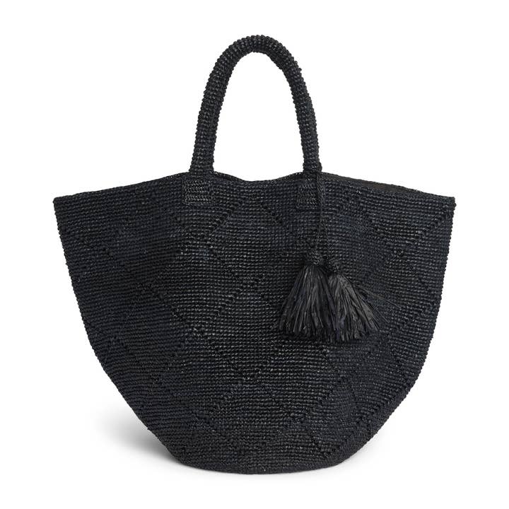 Raffia Basket with Tassel - Black for wholesale by Somerville Scarves