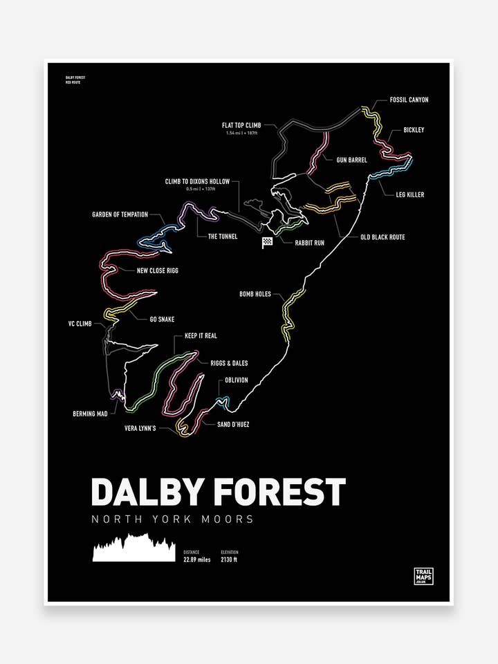 Stampa artistica Dalby Forest per la vendita all'ingrosso da parte di Trailmaps.com