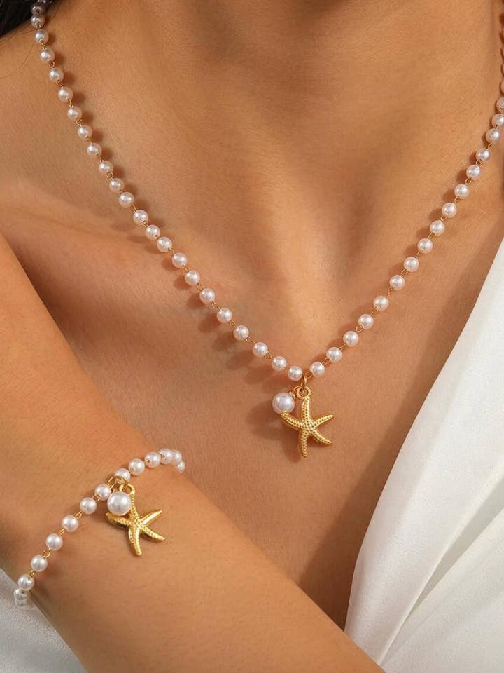 Ozean-inspiriertes Seestern-Perlenkette & Armband-Set für den Großhandel von Whisper Mint