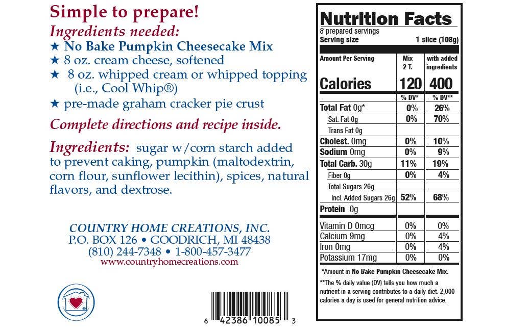 Country Home Creations - Wholesale Cake Mix - No Bake Pumpkin Cheesecake Mix2