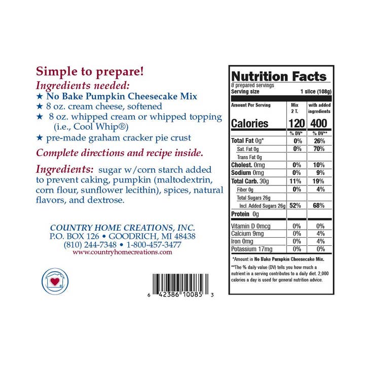 Country Home Creations - Wholesale Cake Mix - No Bake Pumpkin Cheesecake Mix2
