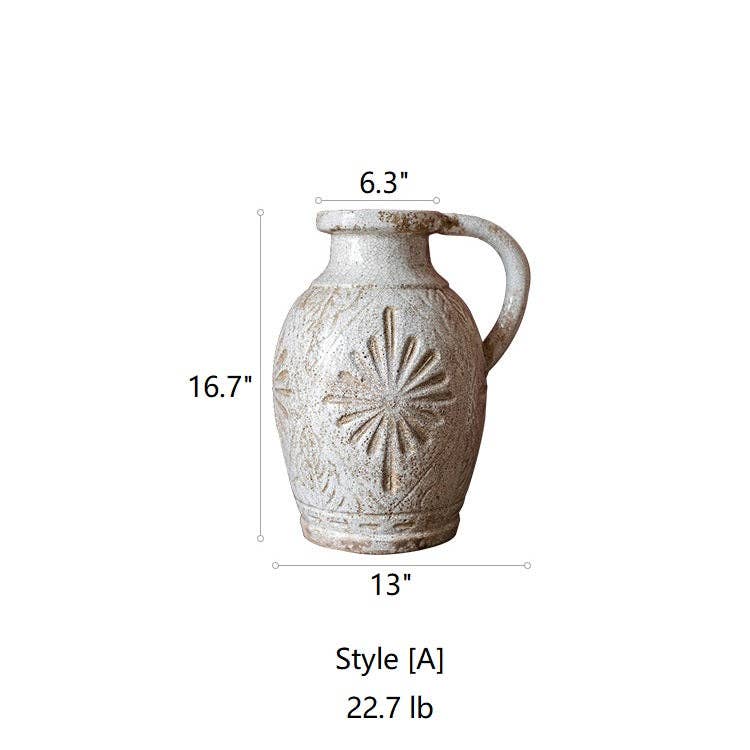 Rustic Reach - Wholesale Vase - Carved Floral Vase in White0
