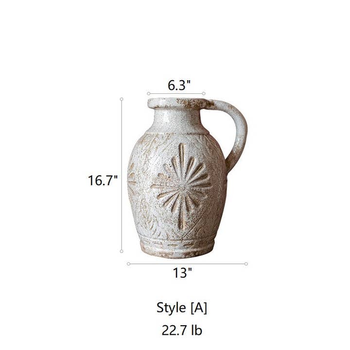 Rustic Reach - Wholesale Vase - Carved Floral Vase in White