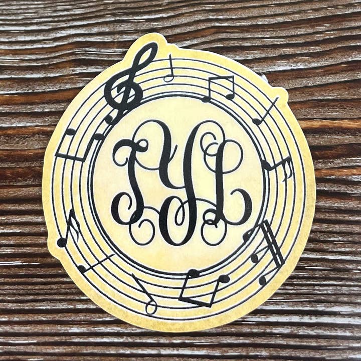 Monogrammerad musiknot, utskuren vinylklistermärke, boho-kul, vattenresistent | Klistermärke eller magnet för wholesale av Handmade by Marlayna