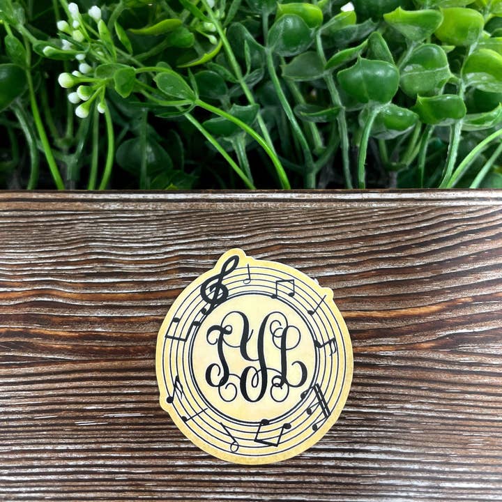 Monogrammed Music Note, Die Cut Vinyl Sticker, , Boho Fun, Water Resistant |Sticker or Magnet for wholesale by Handmade by Marlayna